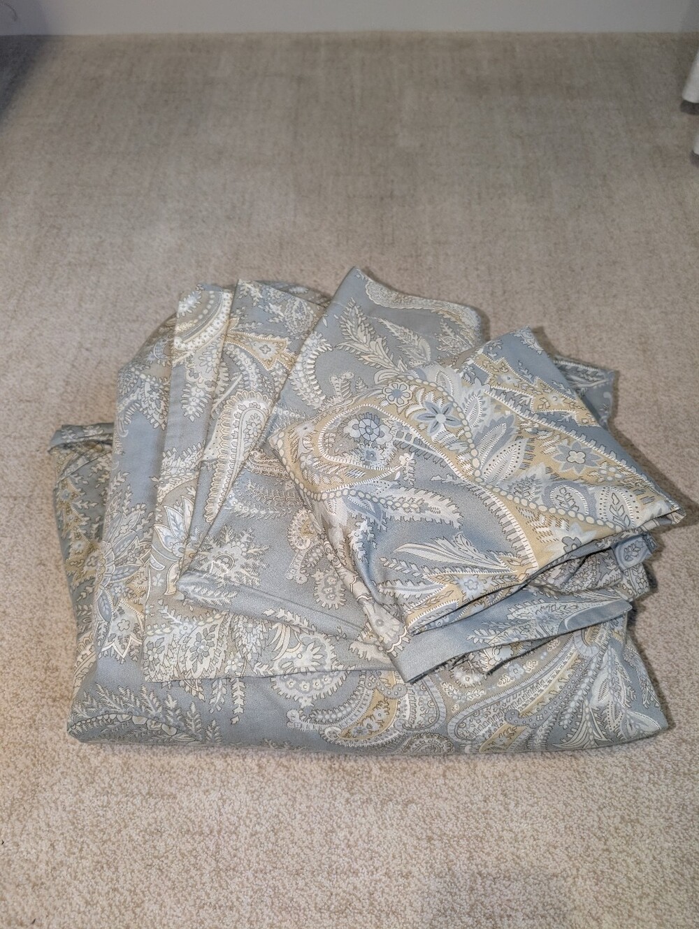 Pottery Barn Caesarea Blue and Brown Paisley Print Cotton Duvet Cover and Shams